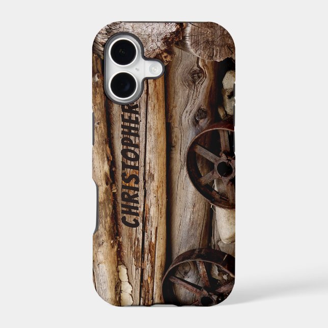 Log Cabin & Wagon Wheels, Name, Iphone Case (Back)