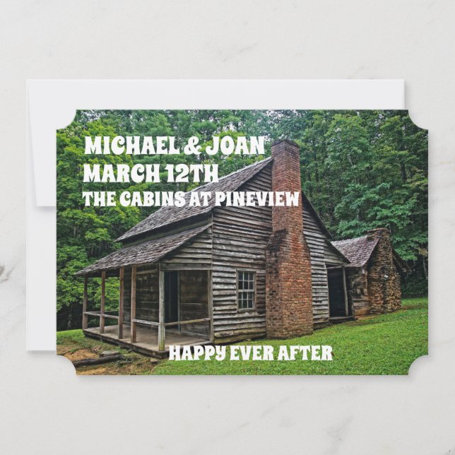 LOG CABIN WEDDING INVITATIONS PERSONALIZED (Front)