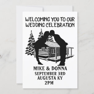 LOG CABIN WEDDING KISSING COUPLE INVITATIONS