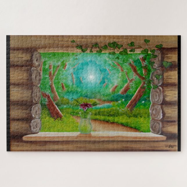 Log Cabin Window Jigsaw Puzzle (Horizontal)