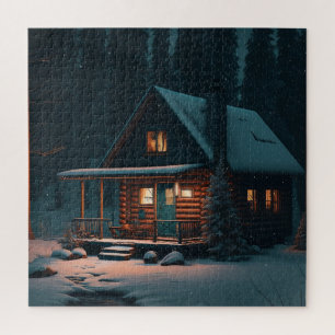 LOG CABIN WINTER CHRISTMAS JIGSAW PUZZLE