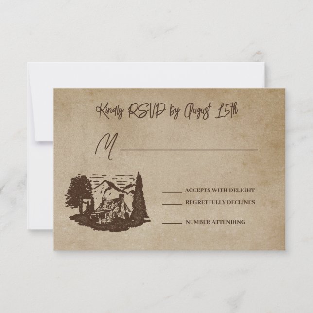 Log Home Cabin Wedding RSVP Response Card (Front)