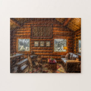 LOG HOUSE LIVING ROOM JIGSAW PUZZLE