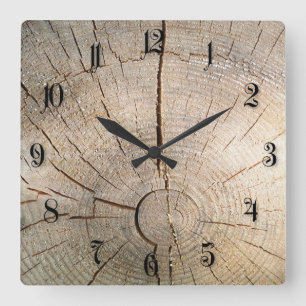 Log pattern square wall clock