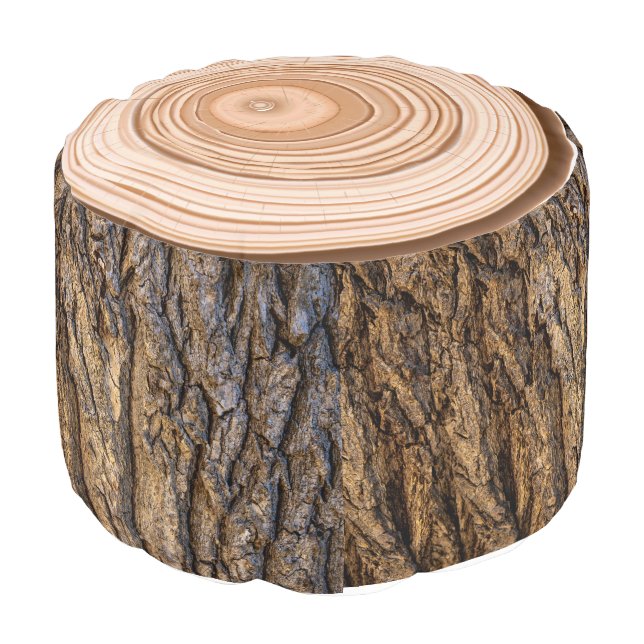 Log Pouf Brown and tan, Bark and Rings Pouf (Angled Front)