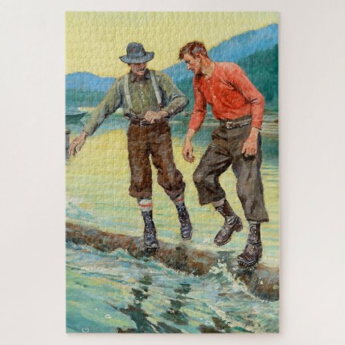 Log Rollers Western Art by Philip R Goodwin Jigsaw Puzzle