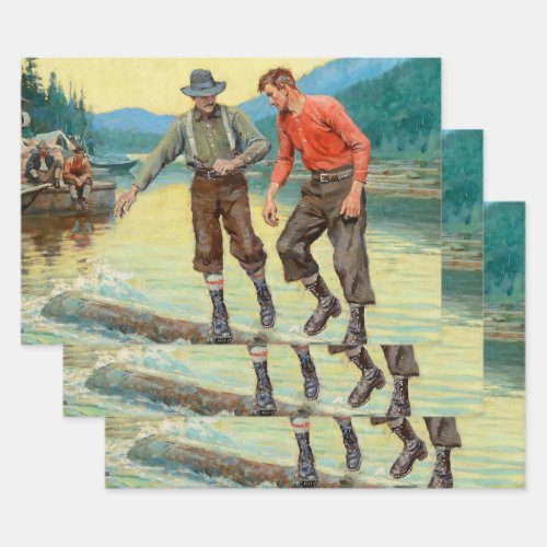 Log Rollers Western Art by Philip R Goodwin Wrapping Paper Sheets