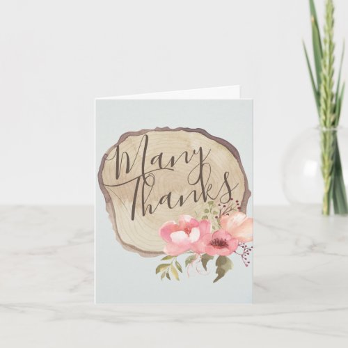 Log Tree Wood Slice Floral Thank  you Thank You Card