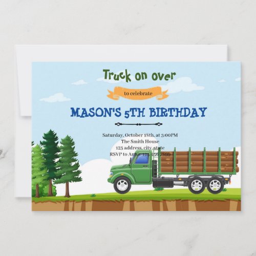 Log truck birthday invitation