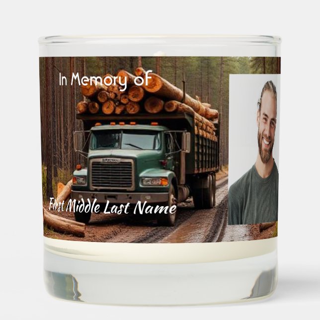 Log truck driver Logging haul   Memorial Keepsake  Scented Candle (Front)