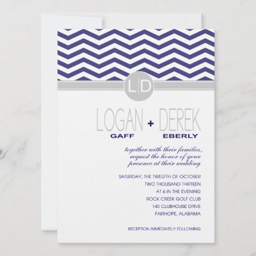 Logan Chevron  navy grey LINEN PAPER Invitation