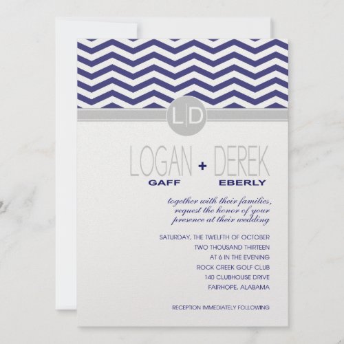 Logan Chevron  navy grey METALLIC ICE PAPER Invitation