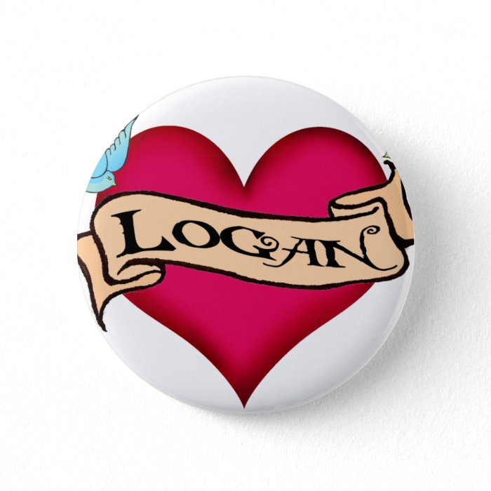 Logan   Custom Heart Tattoo T shirts & Gifts Button  