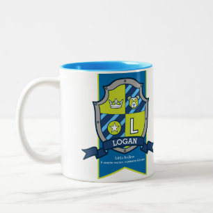 Logan letter L crest blue green name meaning Two-Tone Coffee Mug