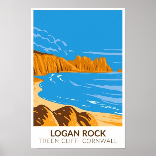 Logan Rock On Treen Cliff In Cornwall Vintage Poster
