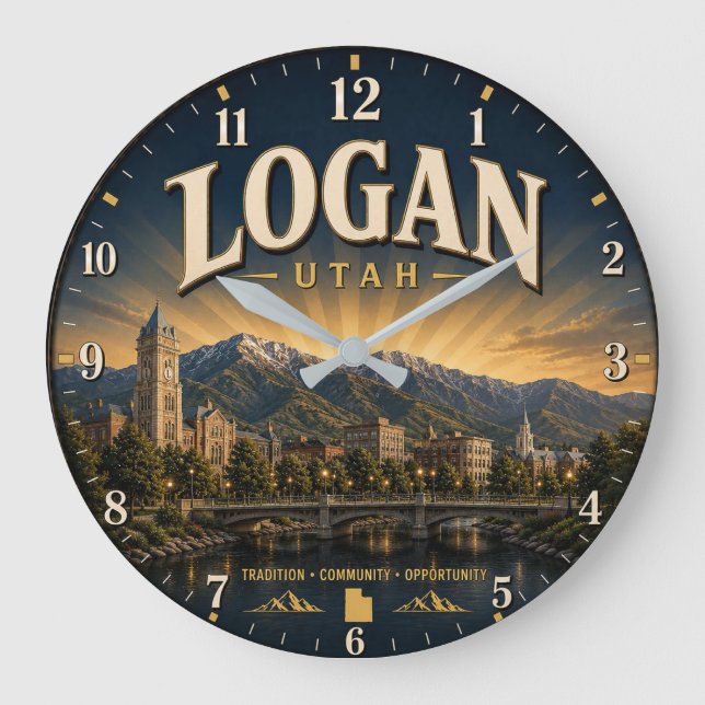 Logan Utah college town Large Clock (Front)