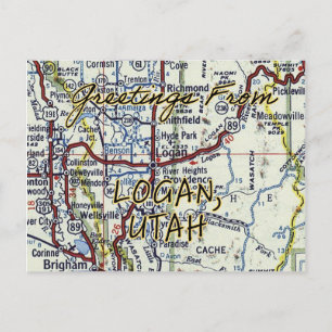 Logan Utah Vintage Map Postcard