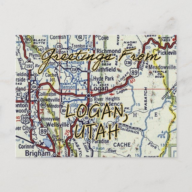 Logan Utah Vintage Map Postcard (Front)