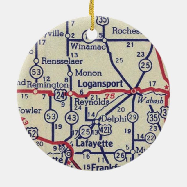 Logansport IN Vintage Map Ceramic Ornament (Back)
