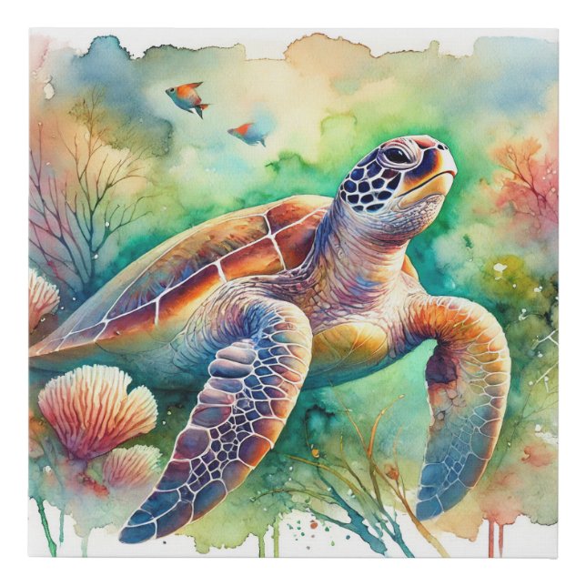 Loggerhead Sea Turtle 010824AREF108 - Watercolor Faux Canvas Print (Front)