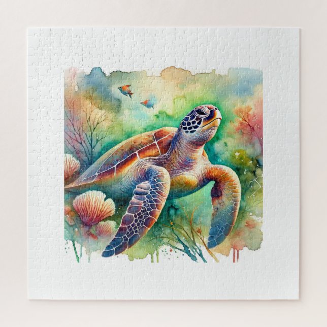 Loggerhead Sea Turtle 010824AREF108 - Watercolor Jigsaw Puzzle (Vertical)