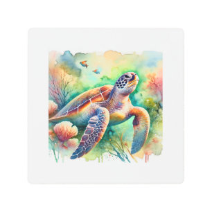 Loggerhead Sea Turtle 010824AREF108 - Watercolor Metal Print