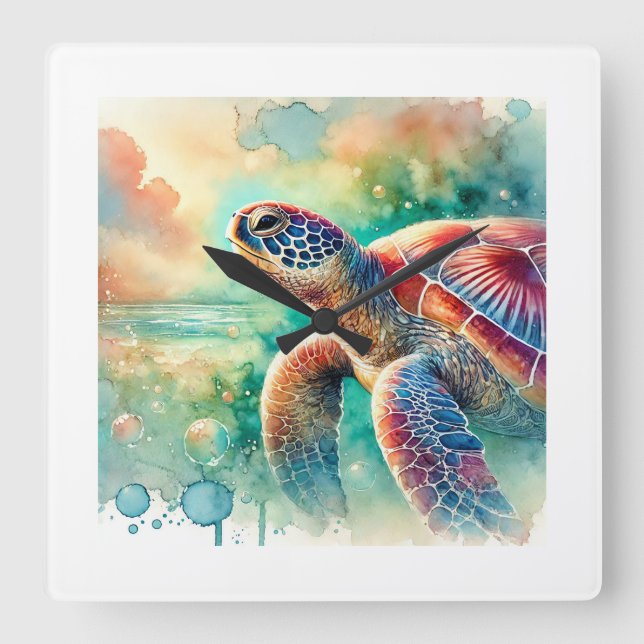 Loggerhead Sea Turtle 161024AREF127 - Watercolor Square Wall Clock (Front)