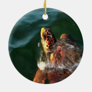 Loggerhead Sea Turtle Artistic Portrait Ceramic Ornament