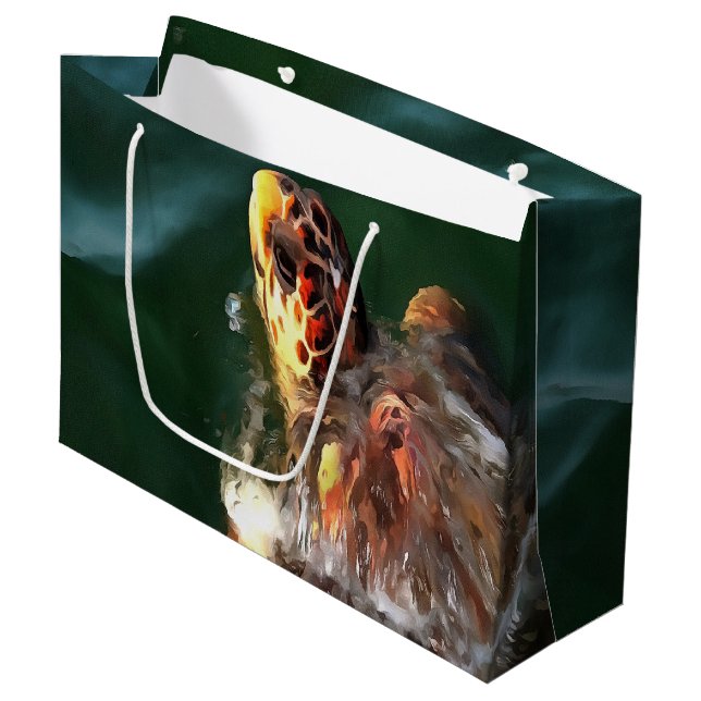 Loggerhead Sea Turtle Artistic Portrait Large Gift Bag (Front Angled)