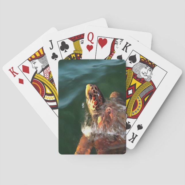 Loggerhead Sea Turtle Artistic Portrait Poker Cards (Back)