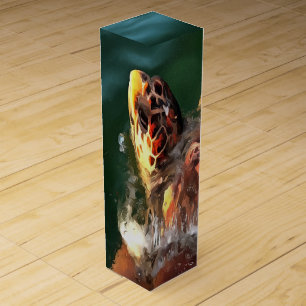 Loggerhead Sea Turtle Artistic Portrait Wine Gift Box