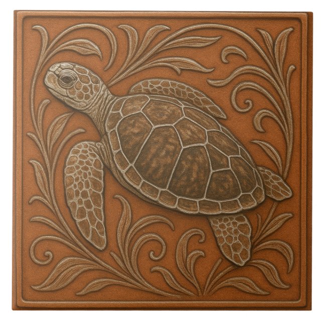 Loggerhead Sea Turtle - Ceramic Tile (Front)