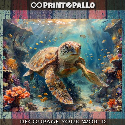 Loggerhead sea turtle diving in reef - Decoupage Wrapping Paper Sheets