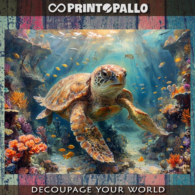 Loggerhead sea turtle diving in reef - Decoupage Wrapping Paper Sheets (Creator Uploaded)