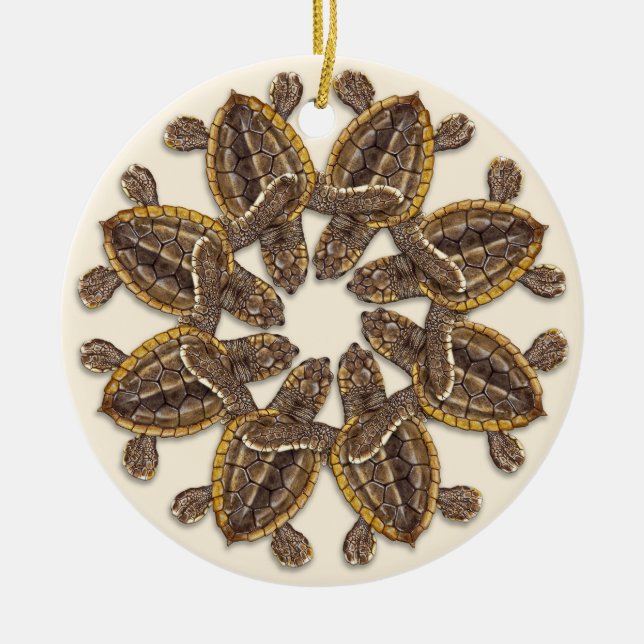 Loggerhead Sea Turtle Hatchlings Ceramic Ornament (Front)