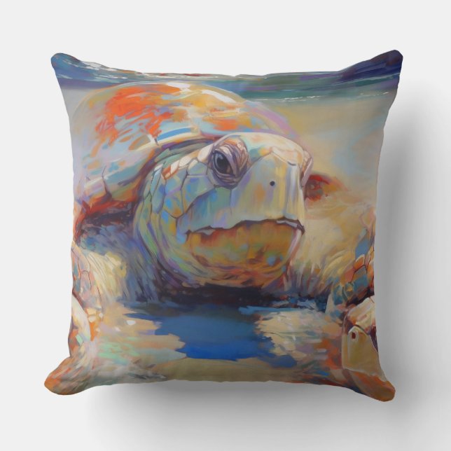 Loggerhead Sea Turtle Nesting on a Beach Throw Pillow (Front)