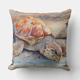 Loggerhead Sea Turtle Relaxing on a Beach Throw Pillow
