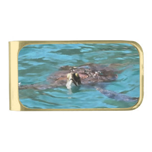 Loggerhead Sea Turtle Wildlife Art Gold Finish Money Clip