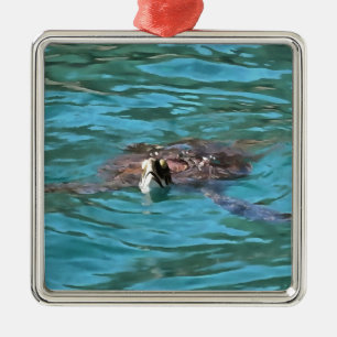 Loggerhead Sea Turtle Wildlife Art Metal Ornament