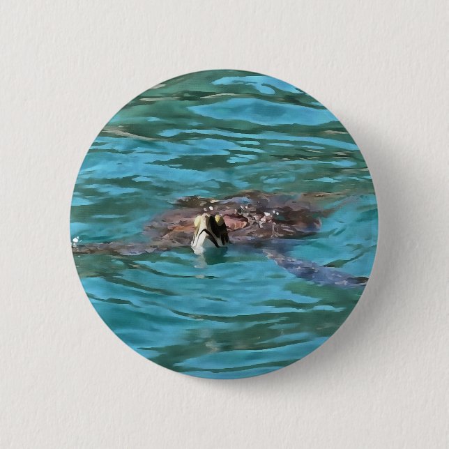 Loggerhead Sea Turtle Wildlife Art Pinback Button (Front)