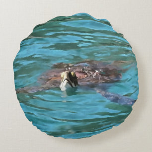 Loggerhead Sea Turtle Wildlife Art Round Pillow