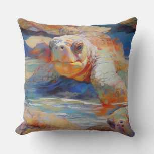 Loggerhead Sea Turtles Nesting on a Beach Throw Pillow