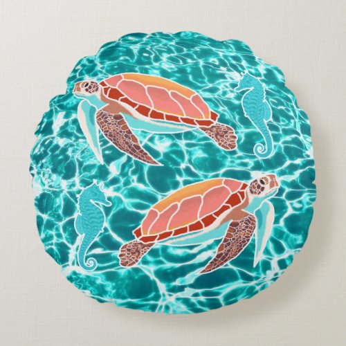 Loggerhead Sea Turtles Round Water Pillow