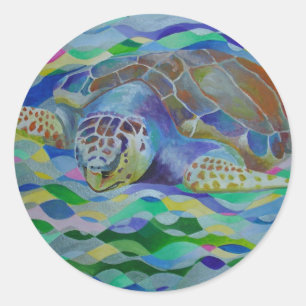Loggerhead Turtle Colorful Art Classic Round Sticker