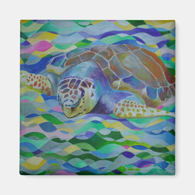 Loggerhead Turtle Colorful Art Magnet (Front)