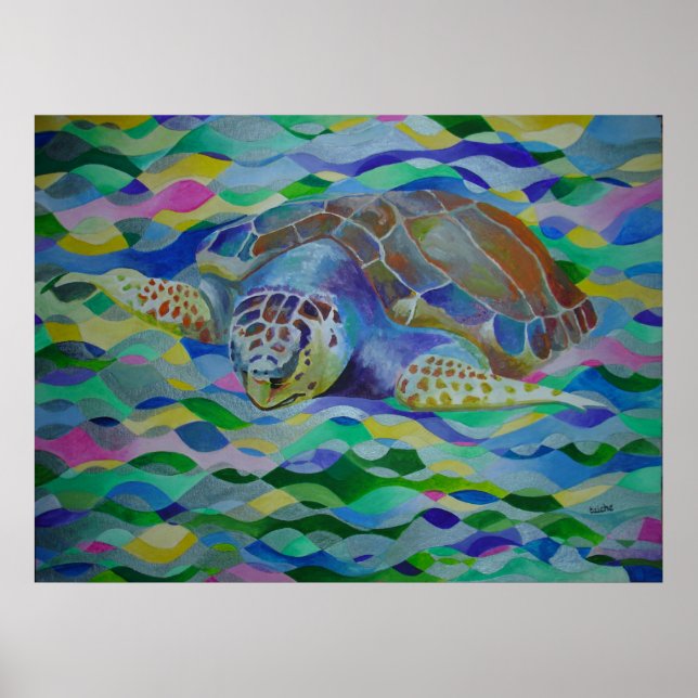 Loggerhead Turtle Colorful Art Poster (Front)