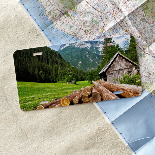 Logging Camp in the Forest with Mountains License Plate (In Situ)
