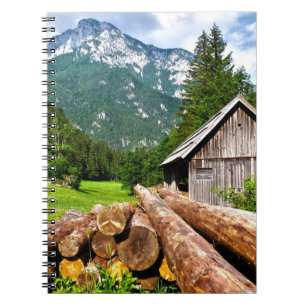 Logging Camp in the Forest with Mountains Notebook