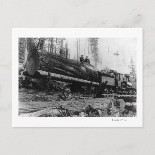 Logging Train carrying men and Postcard