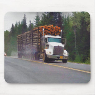 Logging Truck and Highway Art for Lorry-lovers Mouse Pad